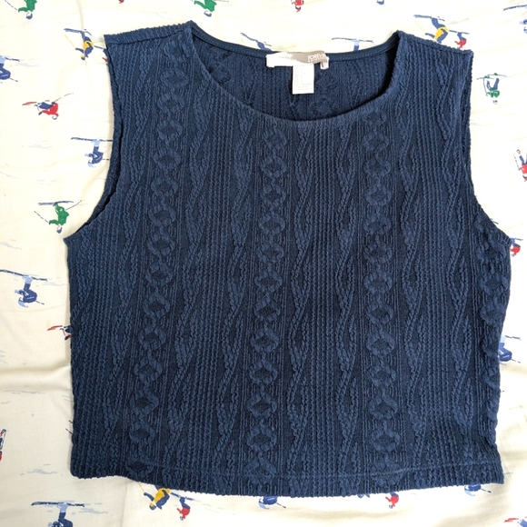 EUC Forever 21 women's textured cropped tank top, navy blue, size S - Picture 1 of 4